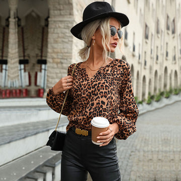 Women's Retro Top Pullover Leopard-print Long-sleeved Shirt