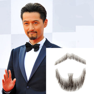 Ritzkart Fake Beard Realistic Human Hair Full Hand Tied Facial Hair Black False Beards Lace Invisible Fake Mustache for Entertainment Drama Party Movie Makeup