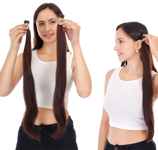 Dark Brown Soft & Silky Natural Straight Hair Extensions, Double Drawn 22-Inch Long Keratin I-Tip Design Made with Remy Human Hair Perfect for Women & Girls by Ritzkart (100 PC)