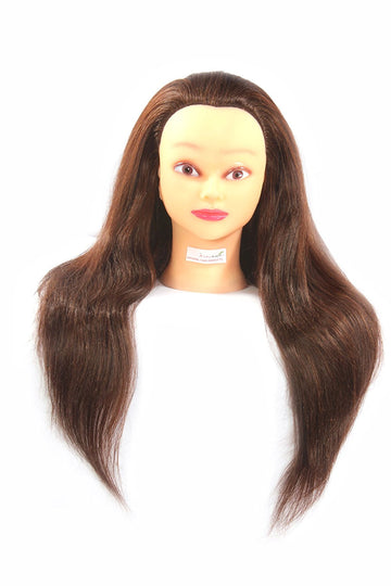 27 Inch Human Hair mix Long Hair Dummy Can Be Tong/Curly/Washable/Any Type Styling medium healthy hair brown silky texture(Dark Brown)