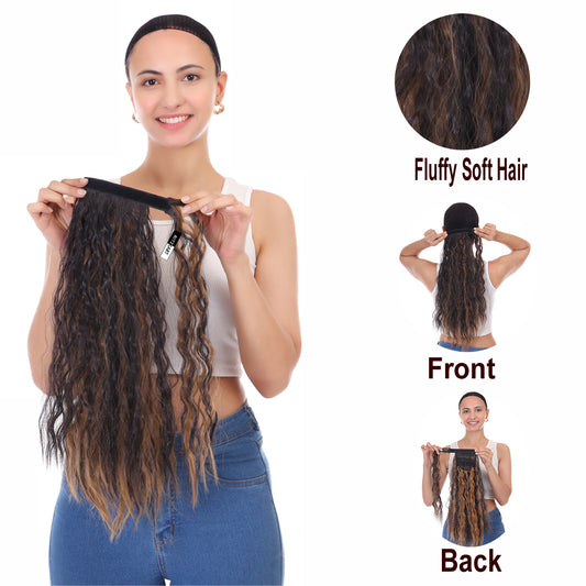 Long Fluffy Hair Synthetic Ponytail Extension with Velcro Tape and Clip-In Design for Effortless Volume Boost, Comfortable Fit, and Quick, Stylish Hair Transformations Size 20 Inch Brand By Ritzkart