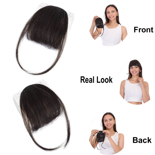 Curtain Bangs Light Weight Synthetic Straight Hair Fringe Clip-On, 6-Inch Natural Dark Brown with Straight Bottom and Curly Side Bangs – Perfect for Larger Heads, Ideal for Girls & Women , Brand By Ritzkart