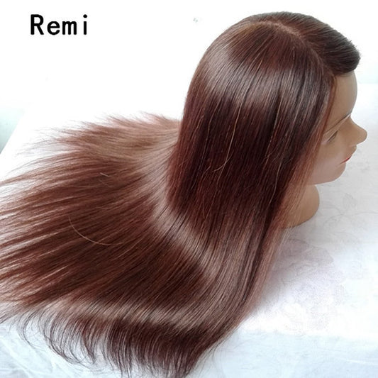 31 Inch Long Dark Brown Color Straight Animal Hair Professional Hair Dummy For All Purpose.