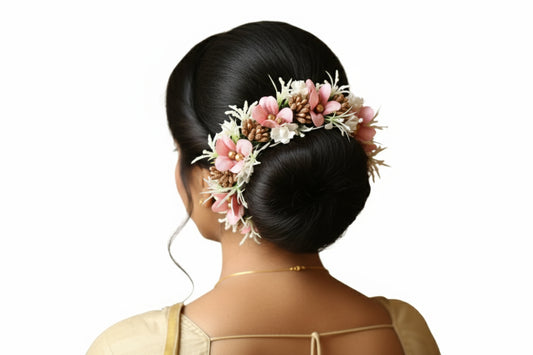 Ritzkart Flower Hair Bun Accessories Beautiful Feel Real Flower bun Accessories for Women, Artificial gajra Hair Bun Accessories for Occasion/Festival, White Peal Flower (Pack of 1)
