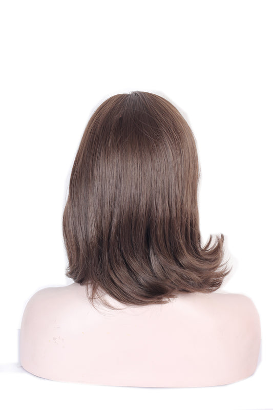 Ritzprime Bob Medium Style Women Hair Wig 18 Inch Light Brown Natural Color Feel Real Hairline Front Bob Fringe With Double Skin Base Hair Wig .