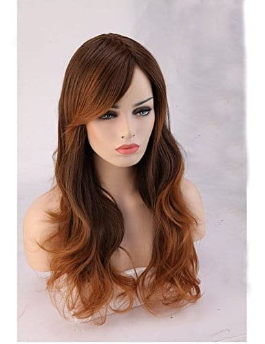 25cm Long Wavy Full Head Synthetic Brown & Coffee Color Mix Ombre Hair Wig (TW097)
