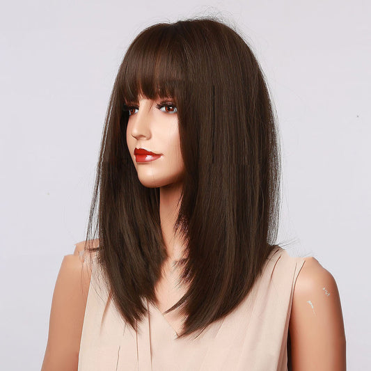 High Temperature Silk Bangs Black And Brown Shoulder Wig To Modify The Face Shape