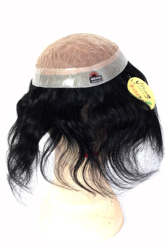 7x5 Natural Black Human Hair Royal Mirage Patch Double Layer Skin Base Natural Hair Line With Extra Stitch Base Wig Non Surgical Men Hair Replacement System For Long life
