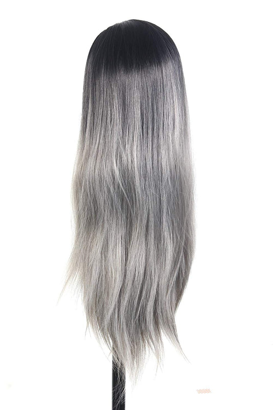 31 inch Long Synthetic Hair practice Feel Natural Black & Gray Mix Color Dummy for trainers