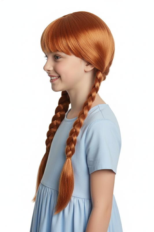 kids Wig Copper Golden Color With White Highlight Synthetic 18 Inch Cap Size 14–16 Inch Full Head Hair Wig for Kids Girl Party for Kids 2 Choti Braid for Kid Girls Little Baby Wig