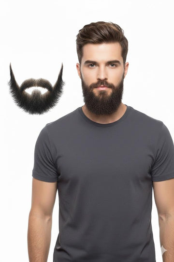 Ritzkart Full Hand-Tied Fake Human Hair Beard with Invisible Lace Full Chin Black Beard for Comfortable Wear, Perfect for Acting, Drama, Entertainment, New Looks, and Makeup