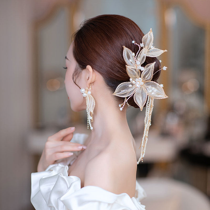Fashion Bride Champagne Flower Tassel Hairpin Suit