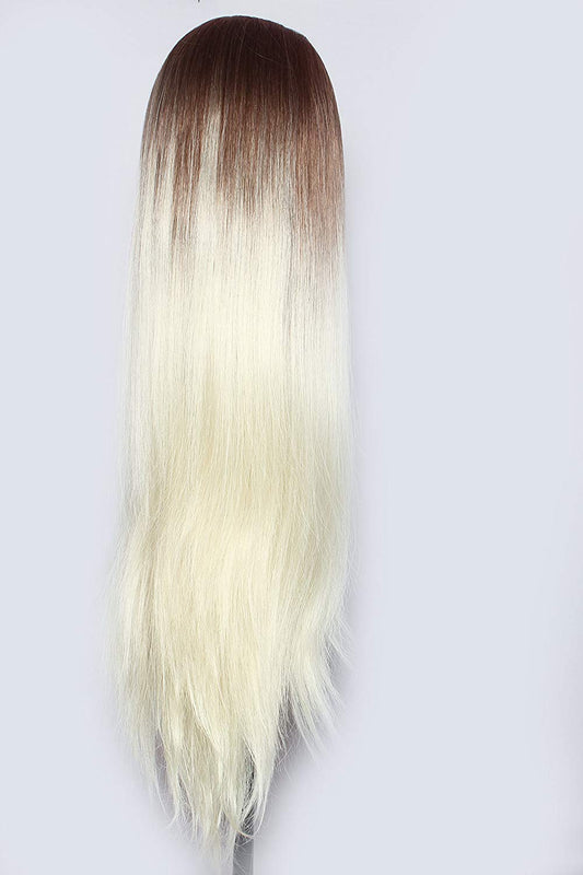 27 Inch soft & Long Straight Hair Off White + Brown Mix Color Synthetic Hair dummy For Practice / Cutting / Styling For Trainers .