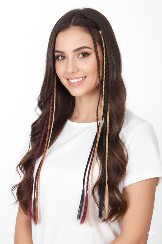 Ritzkart Set of 6 Pcs Braid Style Coloured Hair Streak Extension For Girls And Women And Also For Kids Use Hair Accessories For Parties And Weddings, Multicolored