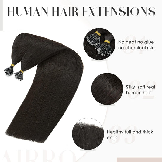 Ritzkart 16-30 Inch 25 PC-100 PC set Natural Black 100% Human hair Nano Tip Straight & soft Hair Extension beads For Women.