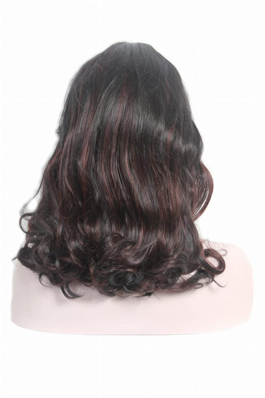 Women Fiber Synthetic Maroon black wavy curly medium hair wig .