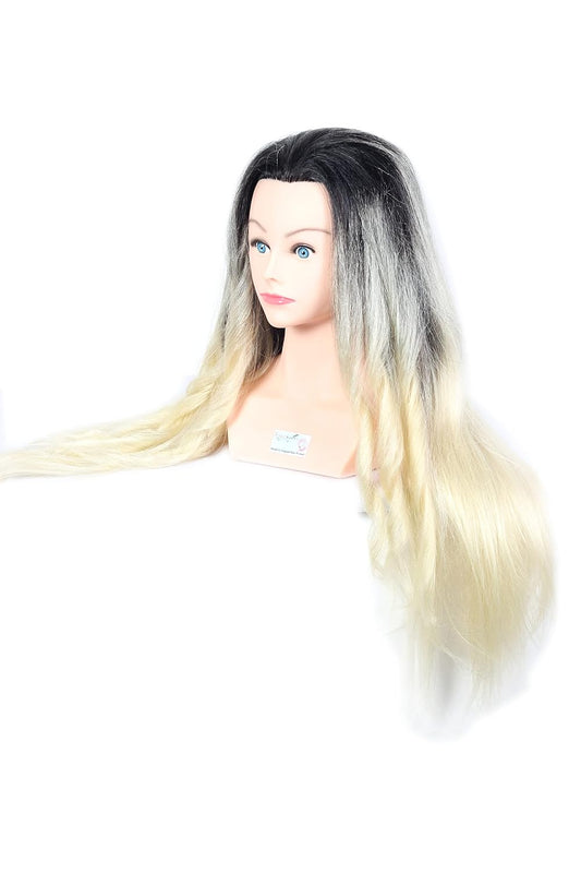 Ritzkart 33"long heavy & soft Real Hair Goat Black & Off White Color Mix Hair high temperature Training Head High Grade Hairdressing Shoulder Head  Dummy For Styling