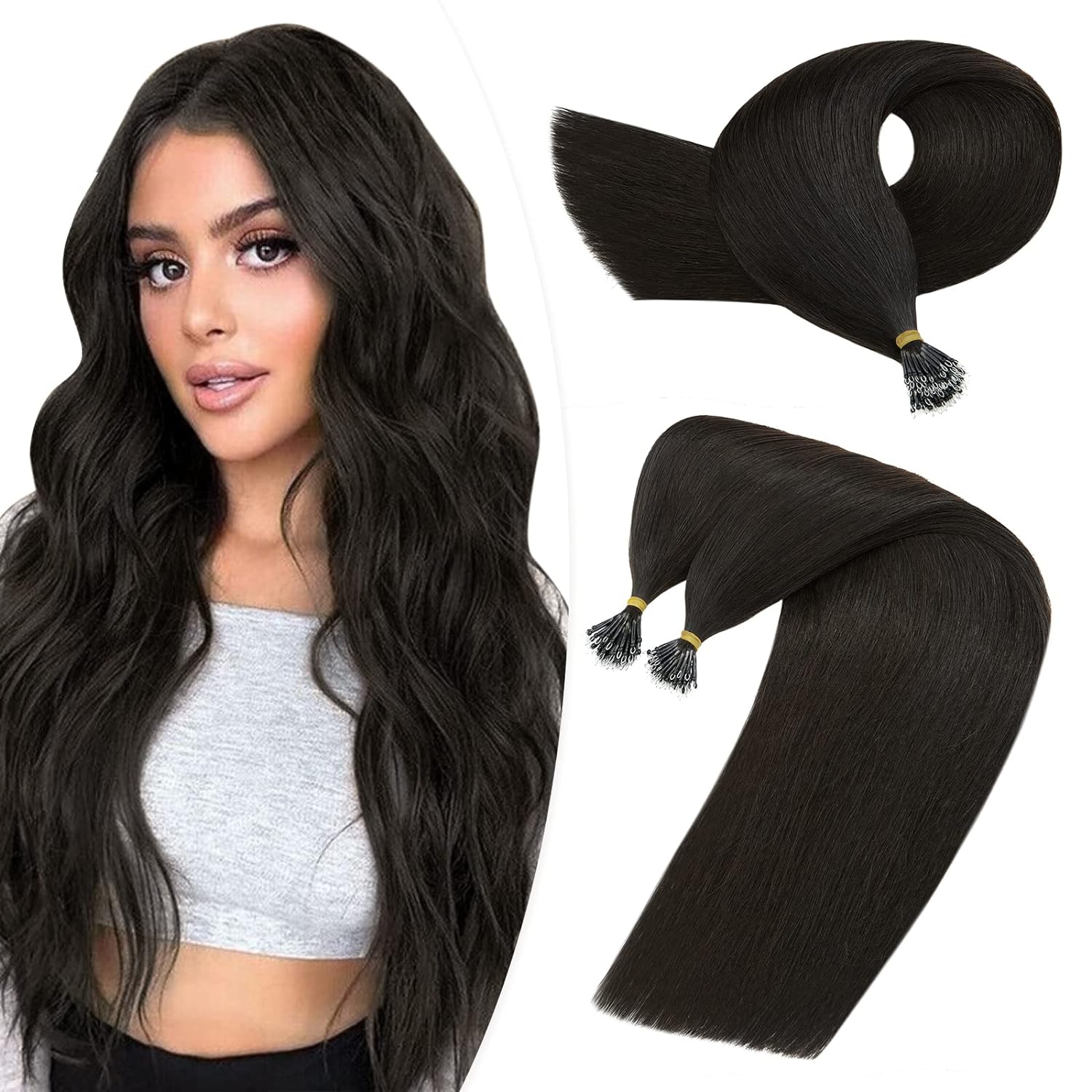 Ritzkart 16-30 Inch 25 PC-100 PC set Natural Black 100% Human hair Nano Tip Straight & soft Hair Extension beads For Women.