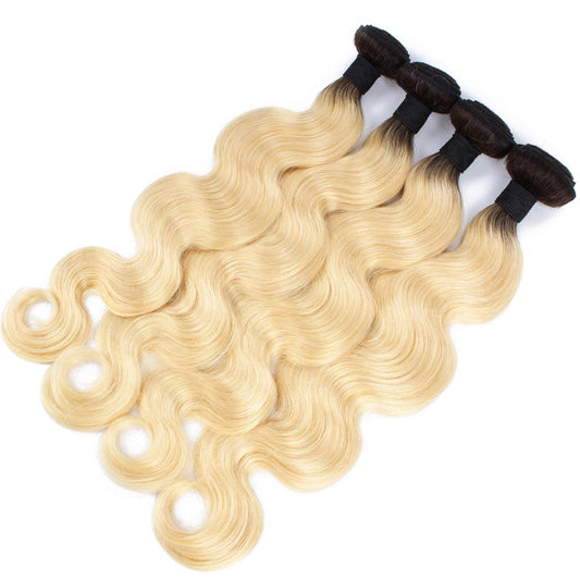 Real Human Hair Blond Wavy Hair Weft For Women