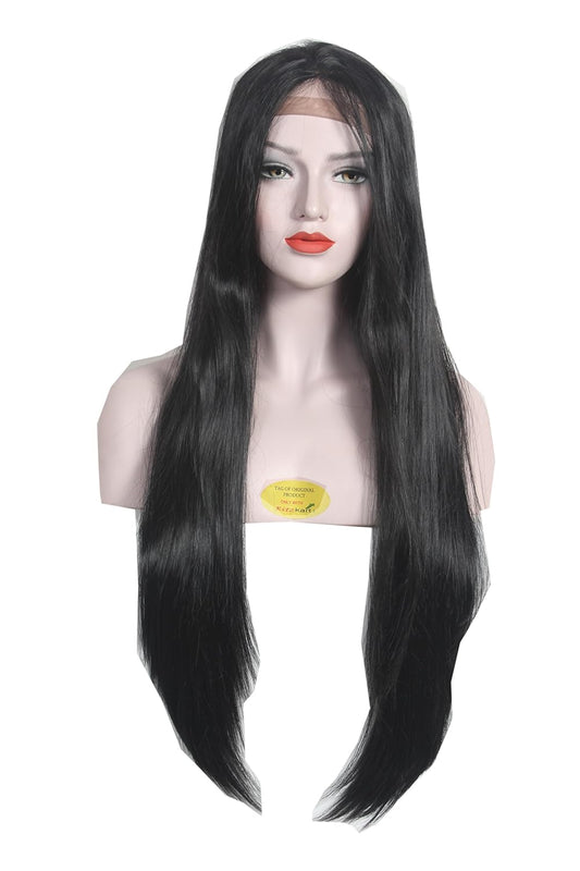 Ritzkart 34 inch long & 100% soft Front lace natural black high temperature synthetic Glue-less Hair wig For Women