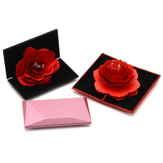 3D Love Box Heart-shaped Rose Flower Rotating Ring Box Valentines Day Gift