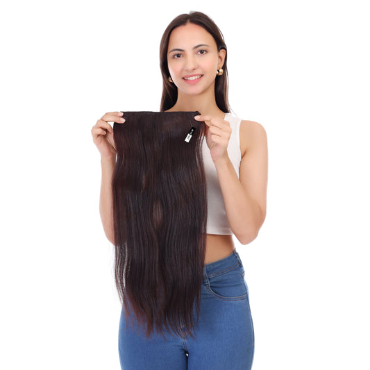 Double Drawn Clip-On Human Hair Extensions for Girls & Women – 22 Inch, Soft & Silky Natural Straight Long Hair, Darkest Brown Color, Remy Human Hair, 1 Piece Clip-On Extension for Instant Volume and Length Brand By Ritzkart