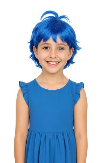 Kids Wig Short Blue 9 Inch for Boys & Girls Cap Size (20-22) Inch Full Head with Bangs Soft Synthetic Hair Lightweight & Comfortable for Children Fancy Dress Blue Kids Wig