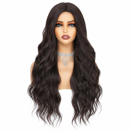 24 Inch Long Wavy Synthetic Hair Wig for Women  Middle Part Glamorous Wave Wig for Party & Daily Wear