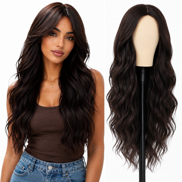 24 Inch Long Wavy Synthetic Hair Wig for Women  Middle Part Glamorous Wave Wig for Party & Daily Wear