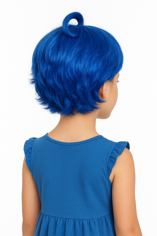 Kids Wig Short Blue 9 Inch for Boys & Girls Cap Size (20-22) Inch Full Head with Bangs Soft Synthetic Hair Lightweight & Comfortable for Children Fancy Dress Blue Kids Wig