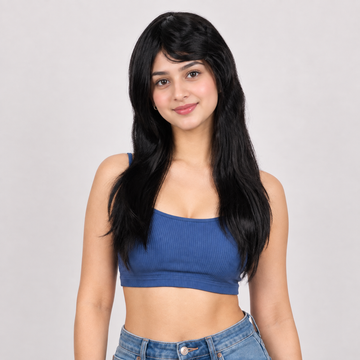 Women’s 24 Inch Natural Black & Maroon Highlight Wavy Hair Wig – Heat Resistant, Washable Synthetic Wig
