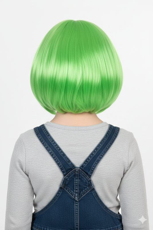 Kids Wig 12 Inch Short Straight Synthetic Hair Parrot Green Color Shiny Fancy Dress Wig for Children Easy Wear & Remove Soft Hair Wig with 20–22 Inch Adjustable Cap