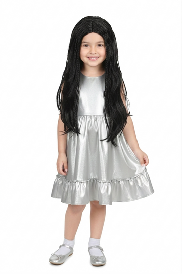 Kids Wig Long Straight Black Synthetic Wig with Micro Braids – 24 Inch Natural Look Soft & Shiny Hair, Adjustable Cap (16–18 Inch), Easy Wear Full Head Wig for Kids