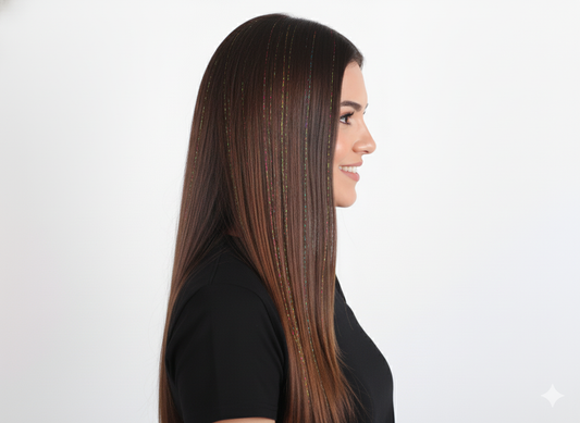 Ritzkart Glitter Hair Extensions Strands - Pack of 6 Holographic Sparkle Shiny Straight Hair Extensions in 6 Colors with Easy-to-Attach Pins