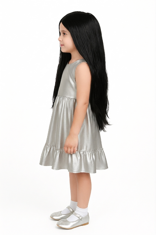Kids Wig Long Straight Black Synthetic Wig with Micro Braids – 24 Inch Natural Look Soft & Shiny Hair, Adjustable Cap (16–18 Inch), Easy Wear Full Head Wig for Kids