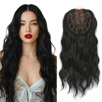 Ritzkart Front Lace Topper Wavy Curly Middle Part Hairpiece for Women 6x6 Inch Base Size 22 Inch Length Mid Clip Mix Hair Front Coverage Clip-On Topper for Thinning Hair Lightweight Breathable Clip-In Hairpiece (Lace Size : 1.5 x 2 Inch)