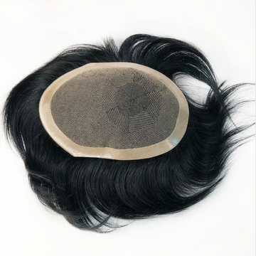 Ritzkart Men's Wig Imported Natural Black Human Hair Toupee Real Remy Hair Lace with PU Perimeter Hair Replacement System for Men Soft Straight Hair Patch Easy Fit with Tape, Glue or Clips Pack of 1