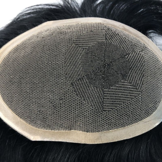Ritzkart Men's Wig Imported Natural Black Human Hair Toupee Real Remy Hair Lace with PU Perimeter Hair Replacement System for Men Soft Straight Hair Patch Easy Fit with Tape, Glue or Clips Pack of 1