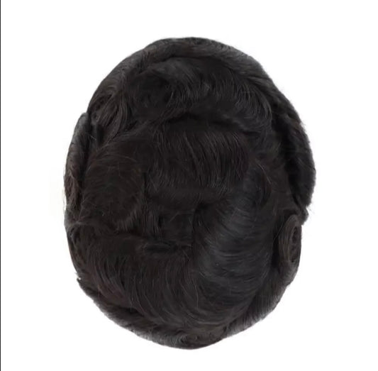 0.08-0.10 Stock 100% Human Hair Men's Indian Hair System Hairpiece Replacement Men Thin Skin PU Toupee