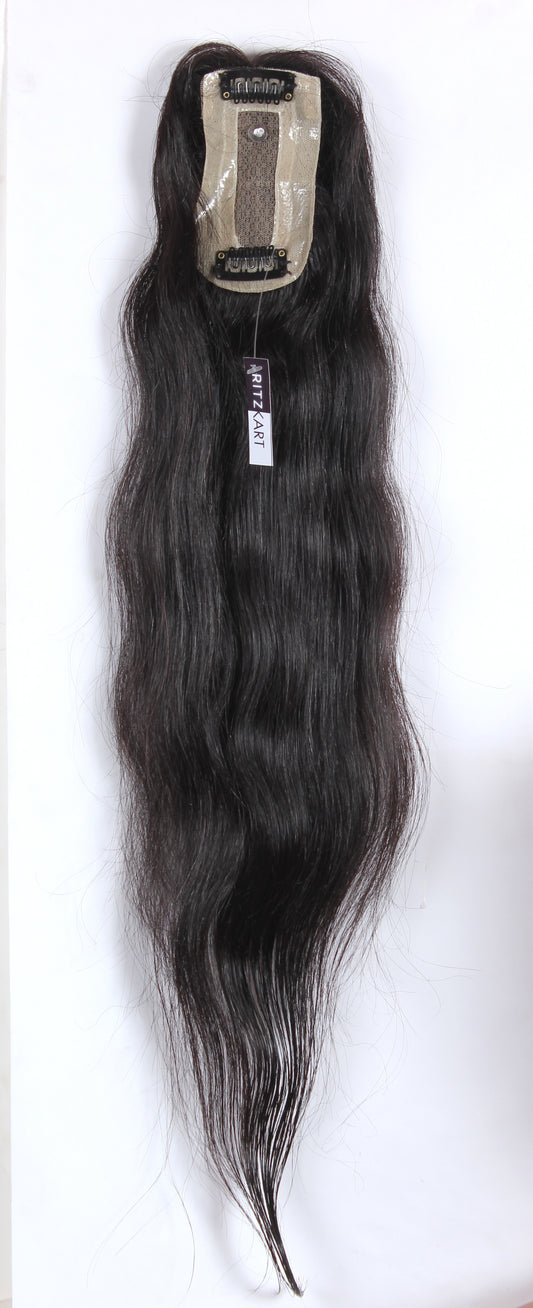 Ritzkart 2x4 Base Size Mono Base Natural Black Clip-In Soft Long Straight Human Hair Center Part Handmade Topper for Women