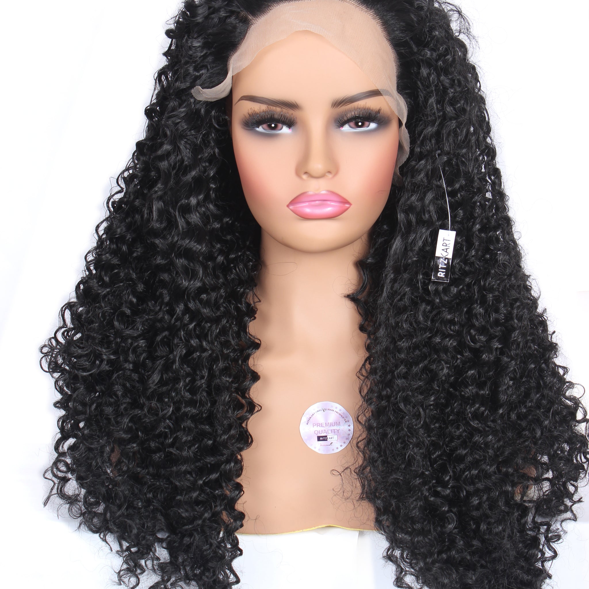 Ritzkart Women 26 Inch Kinky/Deep Curly Trending New Fashion Front Lace Style Synthetic Long Hair Wig for Casual & Daily Party Use