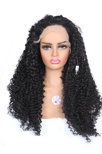 Ritzkart Women 26 Inch Kinky/Deep Curly Trending New Fashion Front Lace Style Synthetic Long Hair Wig for Casual & Daily Party Use