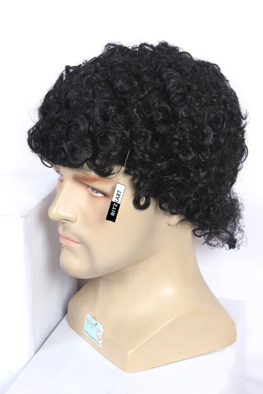 Ritzkart Synthetic Hair Curly Wig with Adjustable Cap - Free Size, Unisex Design for Men & Women, Includes 2 Hooks for Comfortable Fit