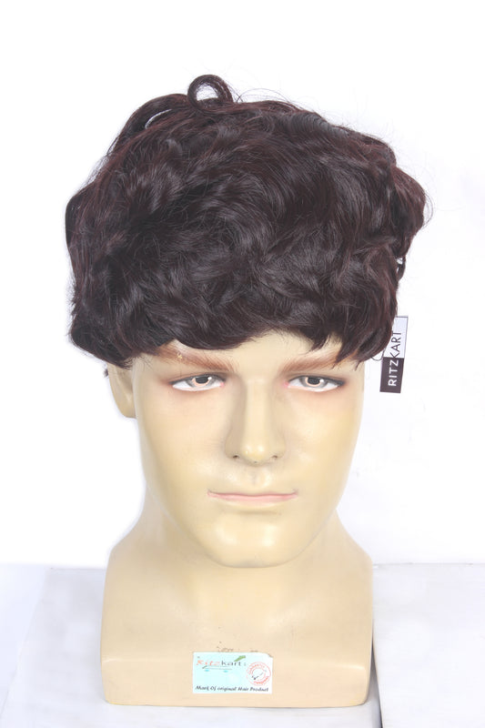 Men Soft Synthetic Fiber Hair with Natural-Looking Texture Wavy Brown Free Size Adjustable Cap with Inner Hook for Secure & Comfortable Fit – Lightweight, Easy-to-Wear Wig for Daily Use, Hair Loss Cover, or Costume Styling Full Head Men Wig By Ritzkart