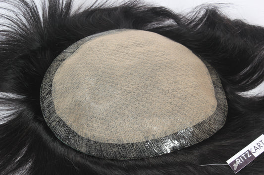 Ritzkart Men’s Hair Patch 2 layer Diamond Silk Base 100% Remy Human Hair Toupee Easy Fit with Tape Glue or Clips Lightweight Hair Replacement...