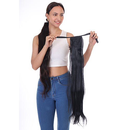 Ribbon Ponytail Natural Straight & Synthetic Long Hair , Clip & Ribbon Attached For Comfortable Fit 32-Inch Adds Volume Easy to Apply Perfect for Casual & Party Hairstyles For Girls & Women Brand By Ritzkart