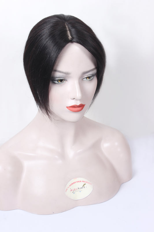 Ritzkart 12-14 Inch 5X5 Silk Base Top Hair Piece Straight Human Hair Clip On Hair Topper