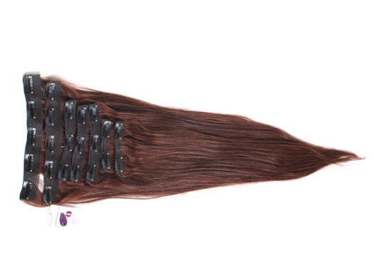 Ritzkart 26 Inch 7Pc Clip On Medium Brown Human Hair Include 2 Pc(5 Clip) 3Pc(3Clip) 2pc(2Clip) Set Of 7 Pc Straight Soft Hair Extension For Women