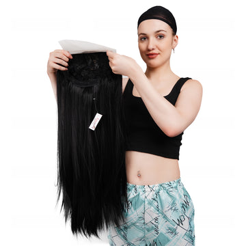 Ritzkart 34 inch long & 100% soft Front lace natural black high temperature synthetic Glue-less Hair wig For Women