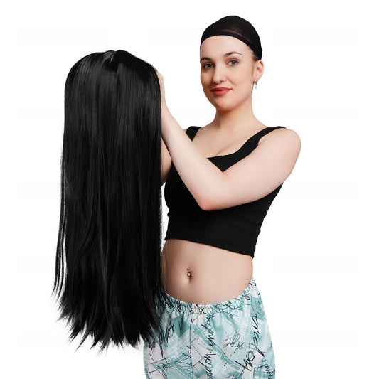 Ritzkart 34 inch long & 100% soft Front lace natural black high temperature synthetic Glue-less Hair wig For Women